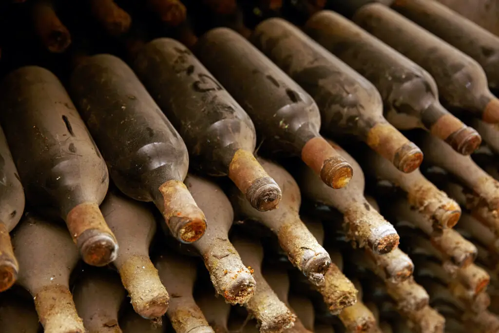 Vintage wine bottles in cellar