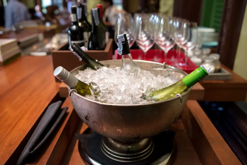 Wine bottle in ice bucket