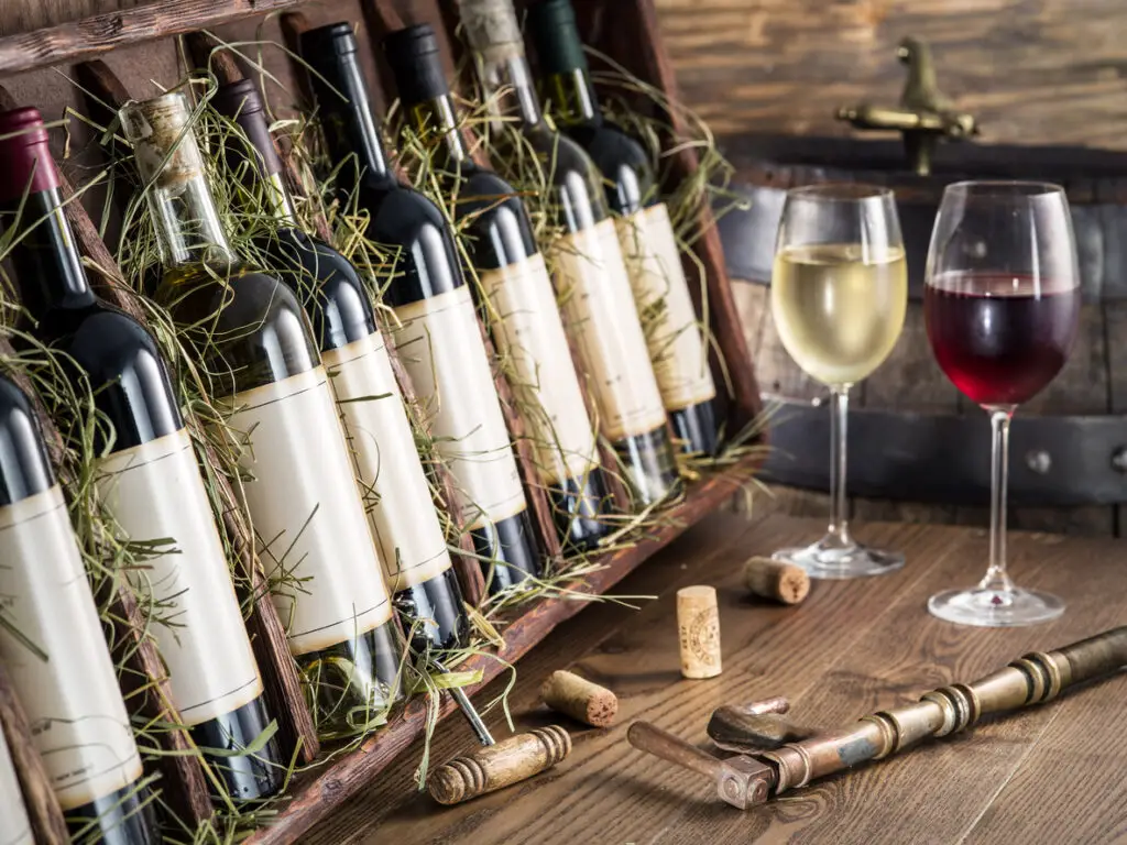 Wine bottles on the wooden shelf.Wine bottles on the wooden shelf.