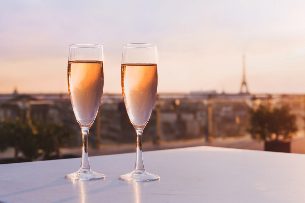 two glasses of champagne on Eiffel tower background