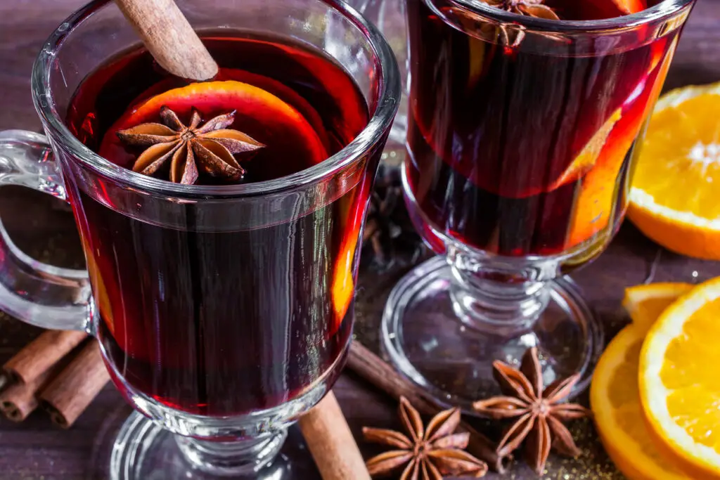 two glasses of hot mulled wine