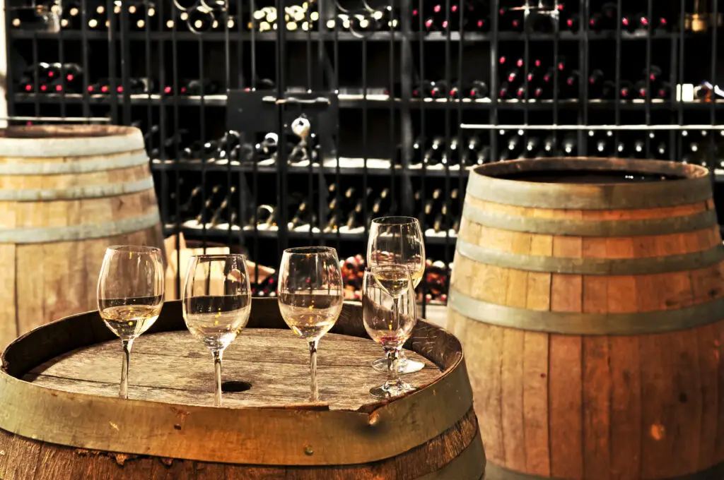 Wine  glasses and barrels