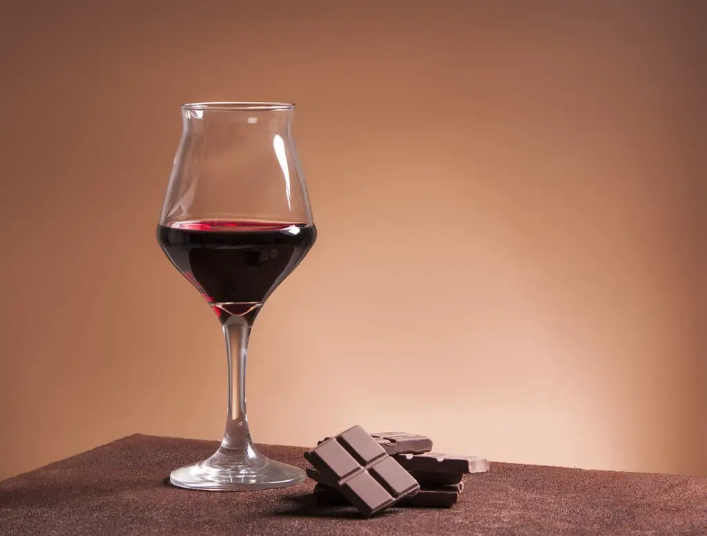 Red wine glass and chocolate