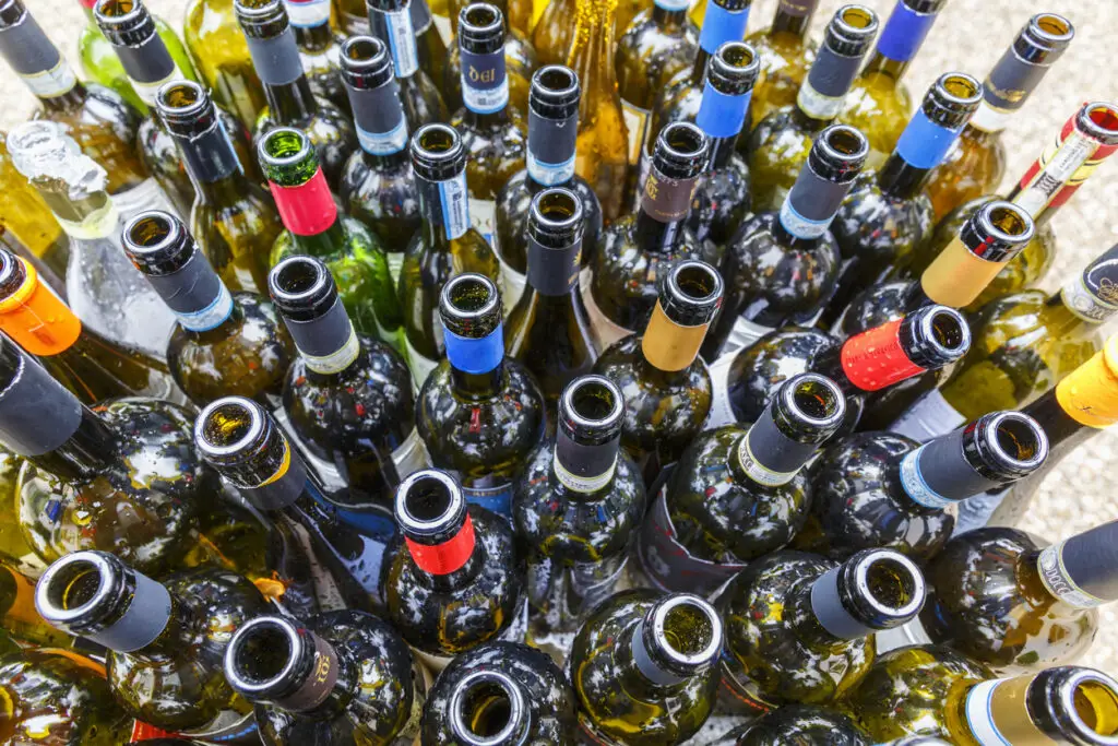 Empty wine bottles after a party