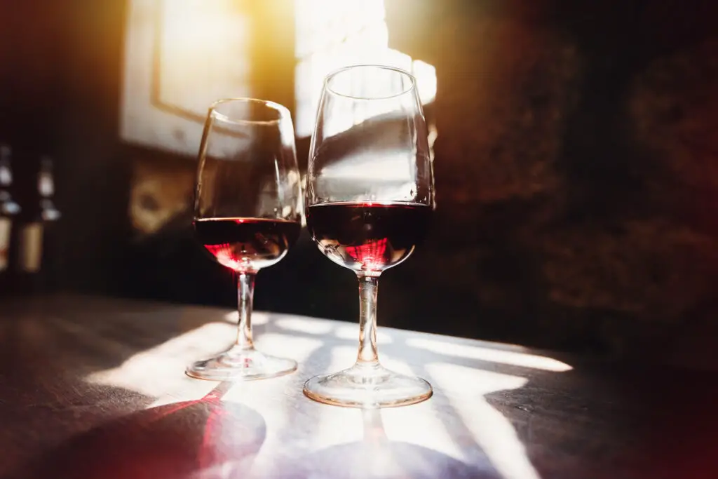 Red wine in glasses, wine tasting concept