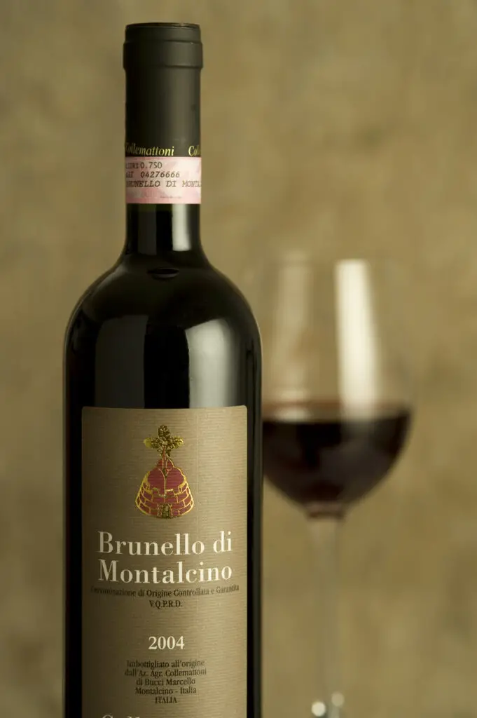 Brunello di Montalcino wine bottle in a diner place setting